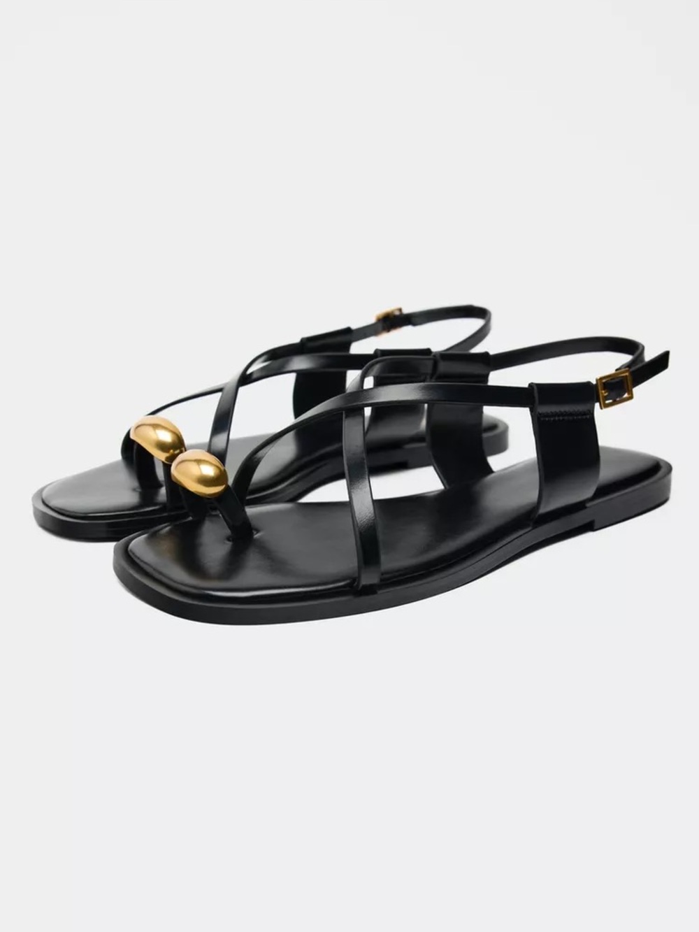 Zara Black Sandals with Gold Toe Accent - Picture 7 of 9